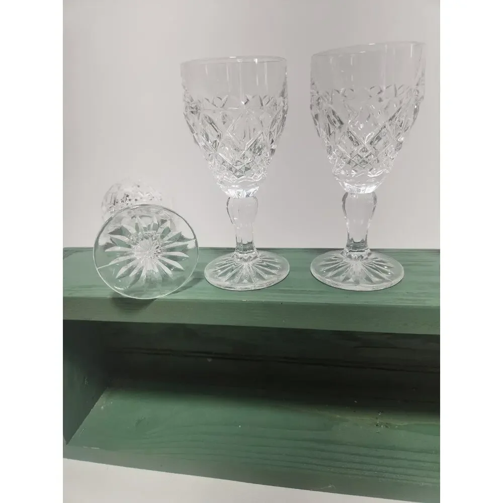 Set of 4 Vintage Cut Glass Crystal Wine Goblets 5
